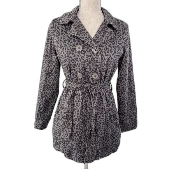 Cherokee Grey Cheetah Print Double Breasted Peacoat Jacket Junior Size Medium - Picture 1 of 5